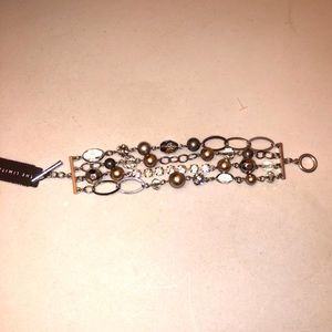 NWT THE LIMITED Multi-strand Glam Bracelet Silver Pearl Rhinestone Gunmetal